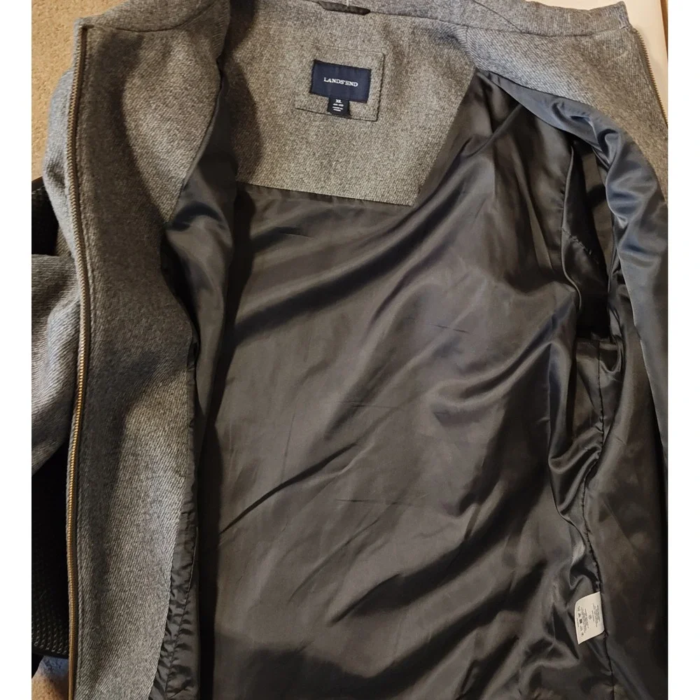 Lands' End Wool Blend Jacket Mens XL Grey Harrington Full Zip Twill Coat